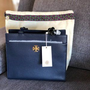 Tory Burch Kira Small Tote ROYAL NAVY Pebbled Leather Tote Shoulder Crossbody.